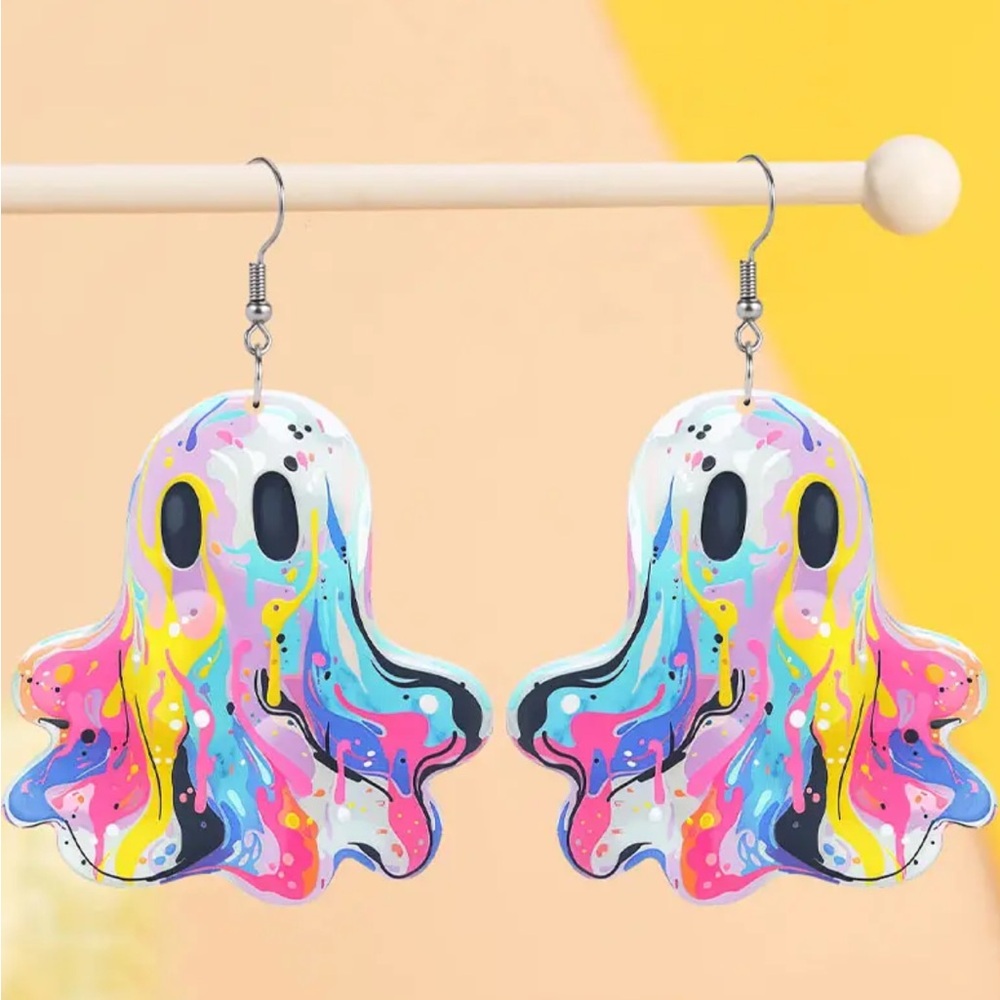 Acrylic Dangle Tie-Dyed Ghost Earrings